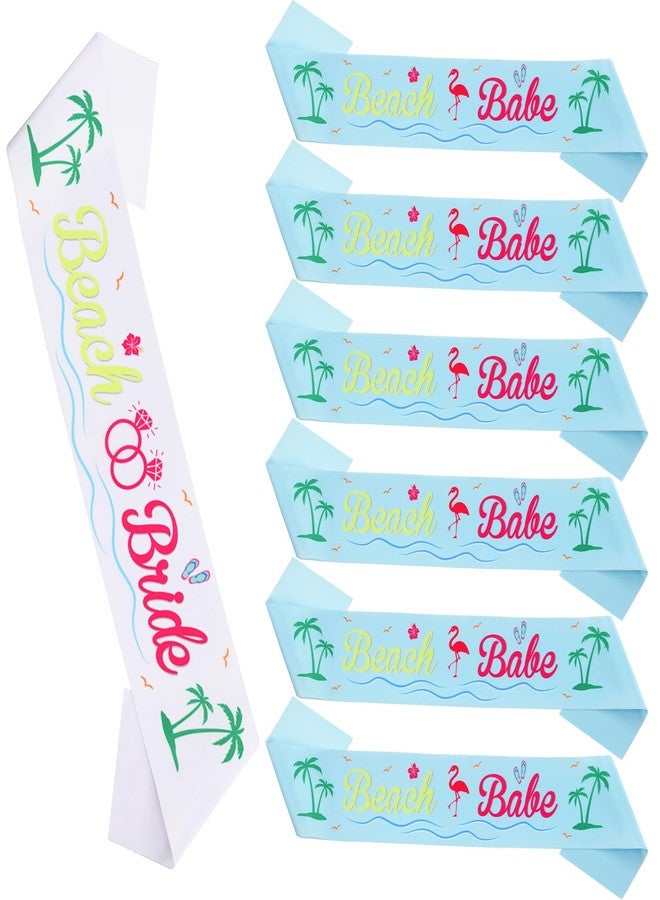 Serencatcher 7Pcs Beach Bachelorette Sash, Beach Bride Sash for Beach Bachelorette Party Favors Tropical Beach Theme Party Decorations Beach Babe Sash Luau Hawaiian Flamingo Party Supplies - Image 1