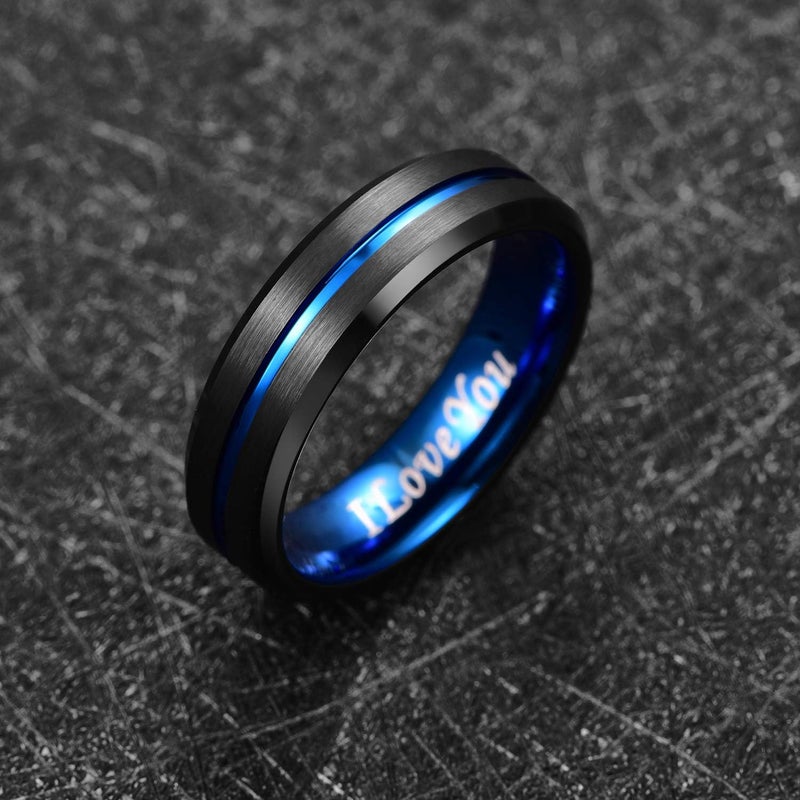 NUNCAD Tungsten Ring for Men Women Wedding Bands 4/6/8/10mm Width Multicolor Available Groove Beveled Edges Engraved I Love You Size 4 to 17 - Image 1