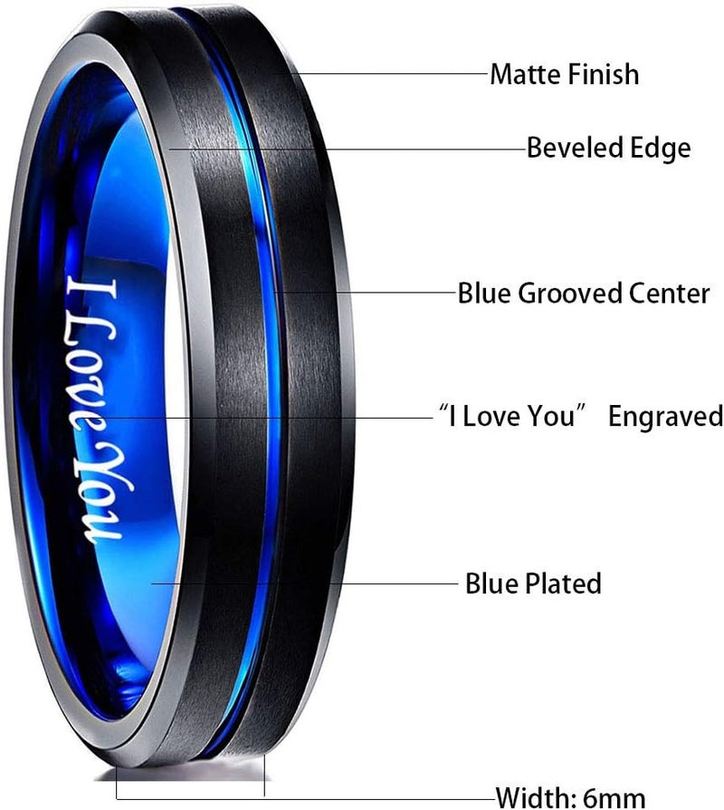 NUNCAD Tungsten Ring for Men Women Wedding Bands 4/6/8/10mm Width Multicolor Available Groove Beveled Edges Engraved I Love You Size 4 to 17 - Image 4