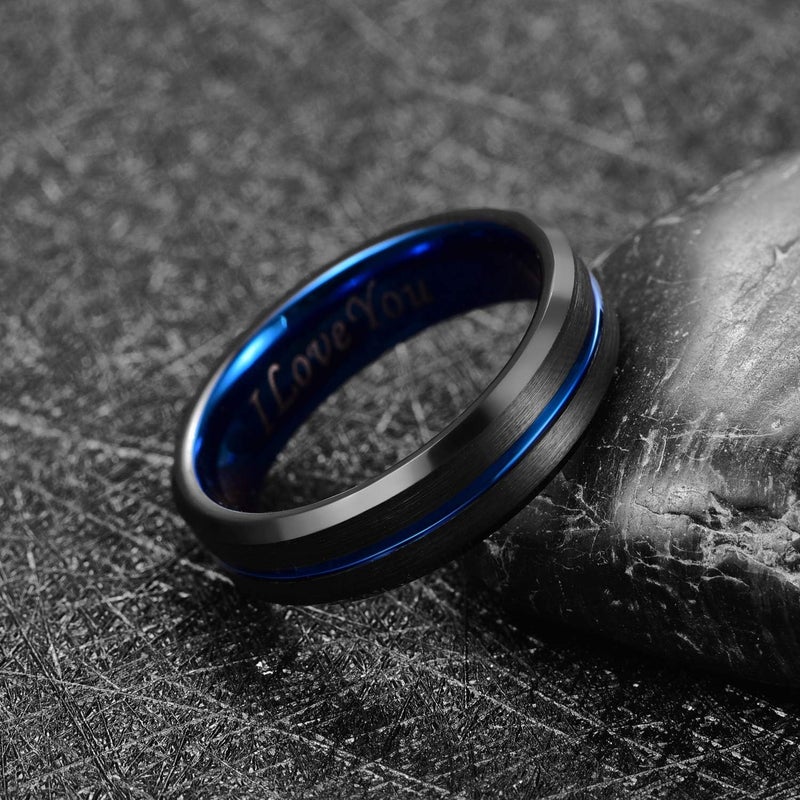 NUNCAD Tungsten Ring for Men Women Wedding Bands 4/6/8/10mm Width Multicolor Available Groove Beveled Edges Engraved I Love You Size 4 to 17 - Image 2