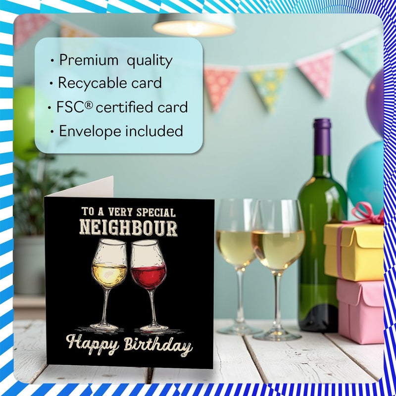 Stuff4 Neighbor Birthday Card - Bday Wine - Happy Birthday Card for Neighbor from Friend Family  5.7 Inch Wine Greeting Cards - Image 3
