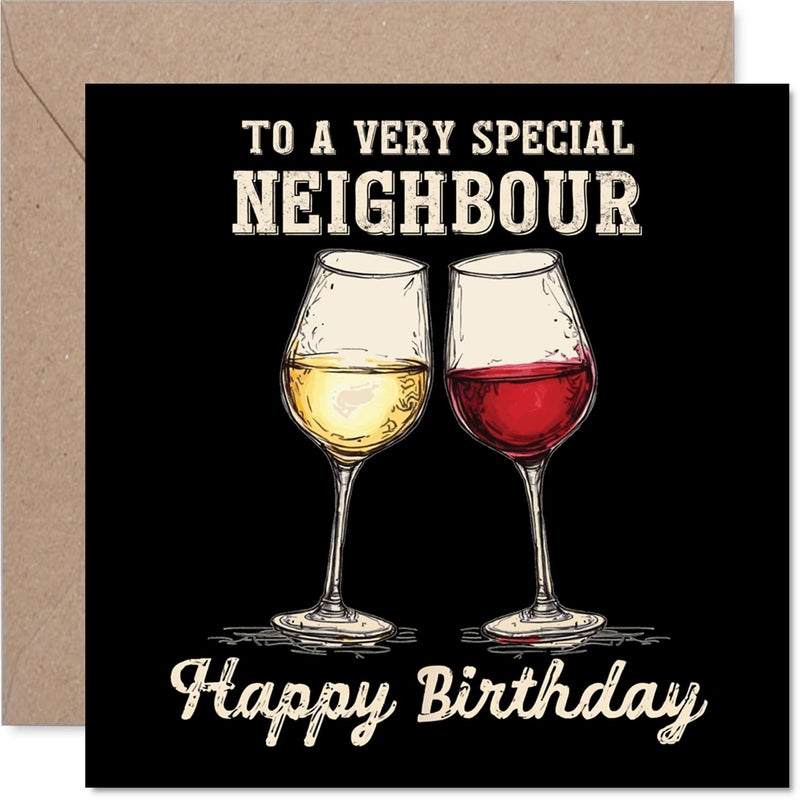 Stuff4 Neighbor Birthday Card - Bday Wine - Happy Birthday Card for Neighbor from Friend Family  5.7 Inch Wine Greeting Cards - Image 1