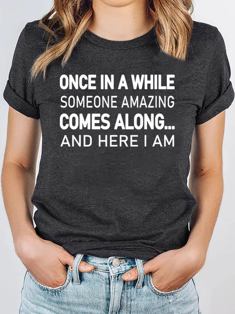Foreign trade Independent Station Women's top Round Neck Slogan Printed Short-sleeved t-shirt - Image 1