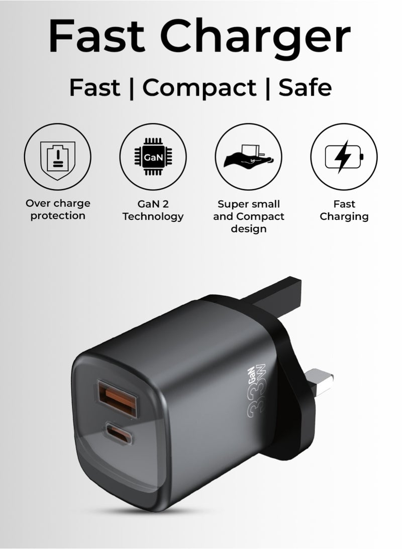 جلاسولوجي Glassology Dual Port USB A+C 33W Fast Charging Adapter Compact, Lightweight, Flame Retardant PC - Image 2
