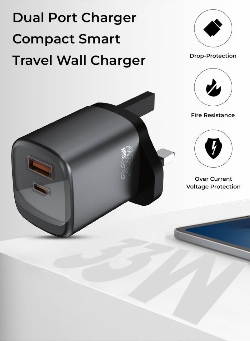 glassology 33W USB-C GaN Fast Charger, 2-Port Wall Charger (Type-C + USB-A), Compatible with All iPhone Models, iPad, Galaxy Series, Free Type-C to Type-C Cable Included - Image 5