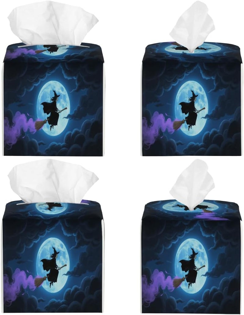 Halloween Witch Flight PU Leather Square Tissue Box Cover - Colorful Decorative Holder for Car, Bathroom, Bedroom & Desk - Image 2