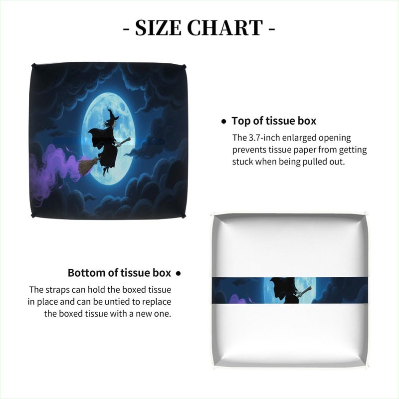 Halloween Witch Flight PU Leather Square Tissue Box Cover - Colorful Decorative Holder for Car, Bathroom, Bedroom & Desk - Image 5