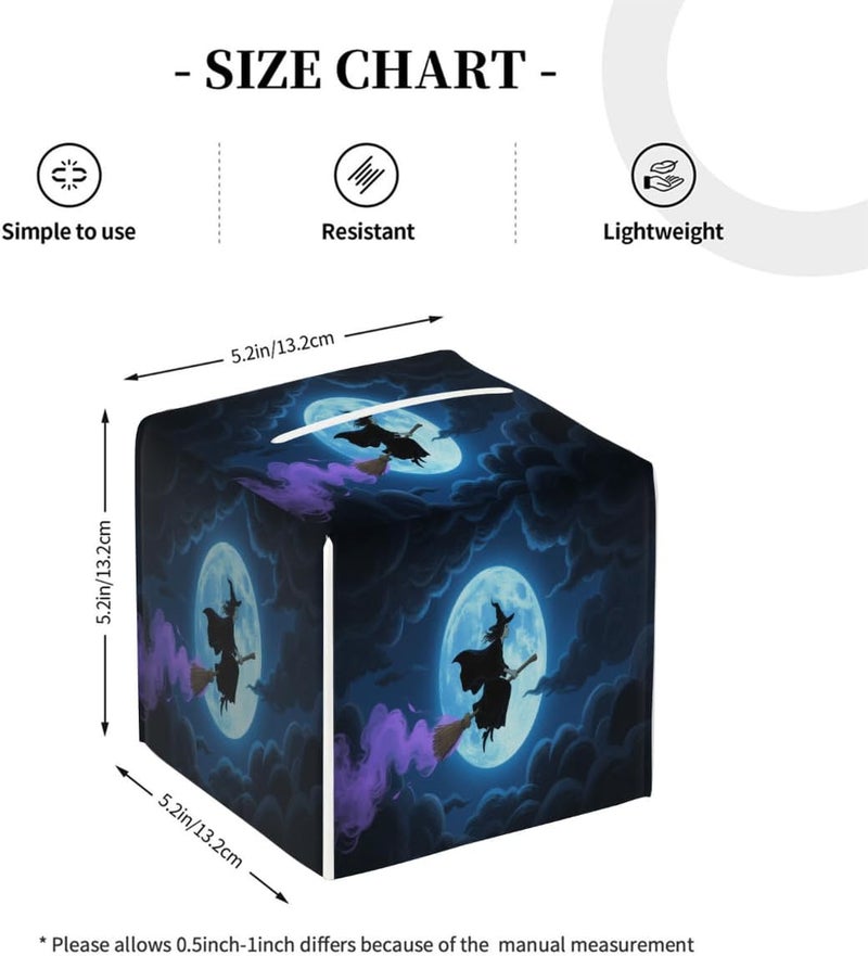 Halloween Witch Flight PU Leather Square Tissue Box Cover - Colorful Decorative Holder for Car, Bathroom, Bedroom & Desk - Image 4