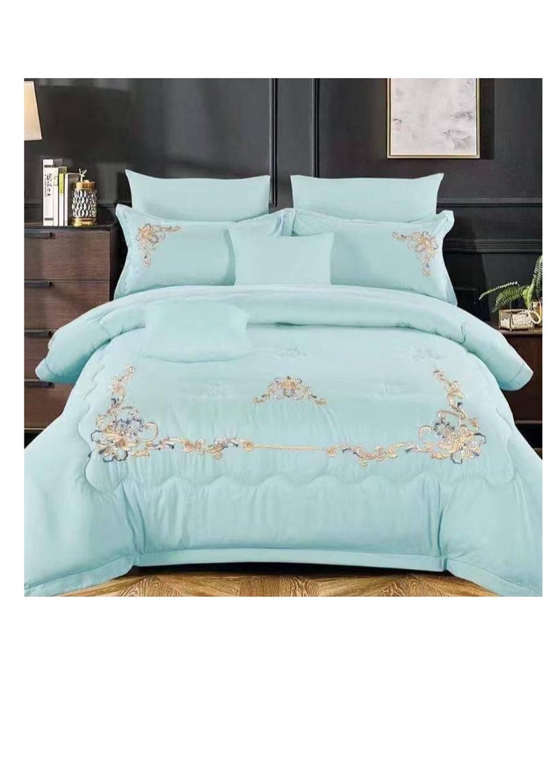 بيج طقم لحاف من الألياف الدقيقة الناعمة والمسامية على الوجهين مقاس كينج 6 قطع، منفوش