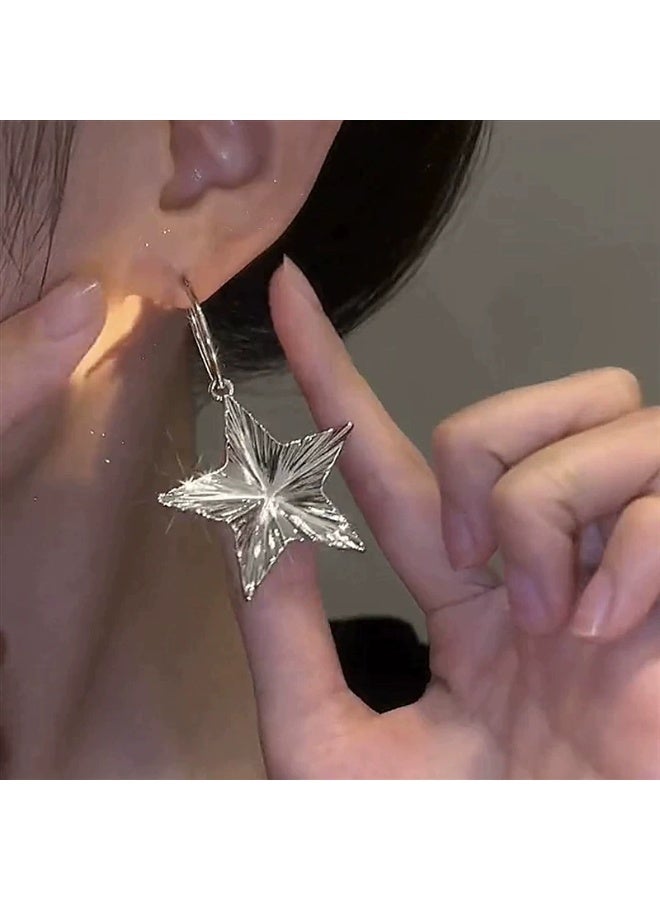Goolsky Silver Metal Star Hoop Earrings for Women – Bold Minimalist Cold-Style Earrings, Star Motifs Anti-Tarnish, Parties/Daily Wear Fashion Statement - Image 2