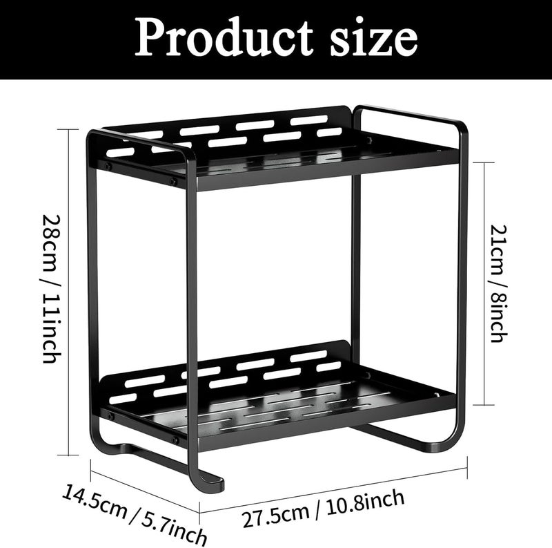 Ndola Ndola Makeup Organiser for Vanity 2 Tier Bathroom Countertop Organizer Skincare Cosmetic Storage Shelf Metal Perfume Organizer for Bedroom Dresser Black Square  - Image 2