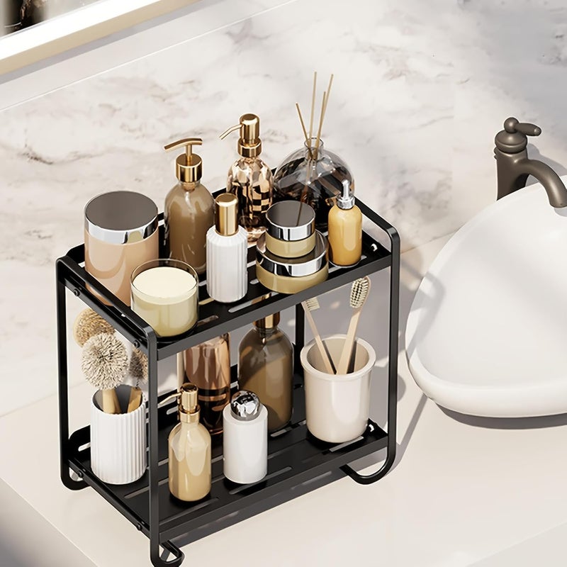 Ndola Ndola Makeup Organiser for Vanity 2 Tier Bathroom Countertop Organizer Skincare Cosmetic Storage Shelf Metal Perfume Organizer for Bedroom Dresser Black Square  - Image 5