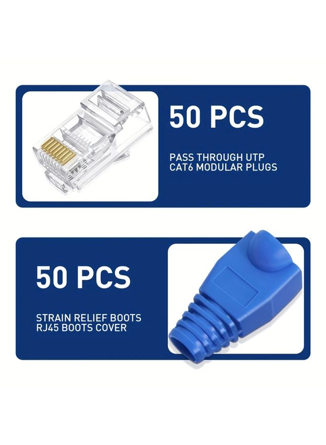Blue RJ45 Pass Through Connectors 50pcs with Strain Relief Boots for Ethernet Cables - Image 5