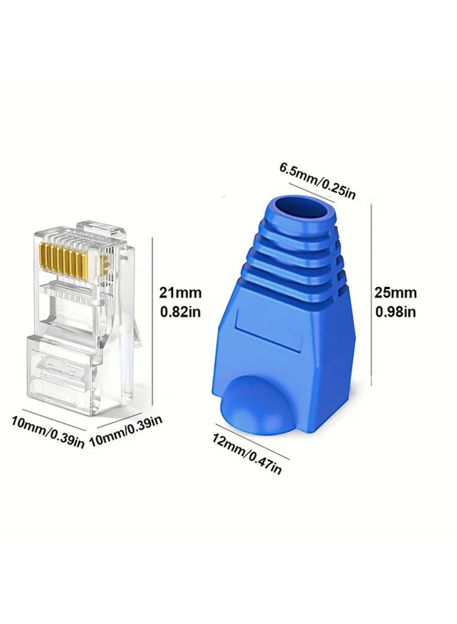 Blue RJ45 Pass Through Connectors 50pcs with Strain Relief Boots for Ethernet Cables - Image 2