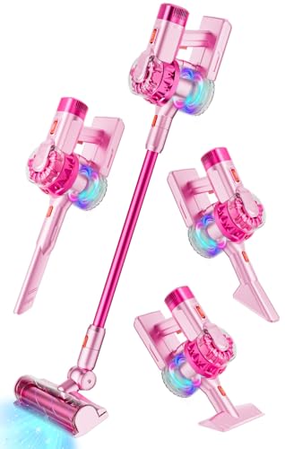 BLAXTEM 4in1 Kids Toy Vacuum That Works with Suction Electric Toy Toddler Vacuum Cleaner for Children Ages 3 4 5 6 Boys GirlsToddlers Toys Cleaning Set for Pretend Play Pink - Image 1
