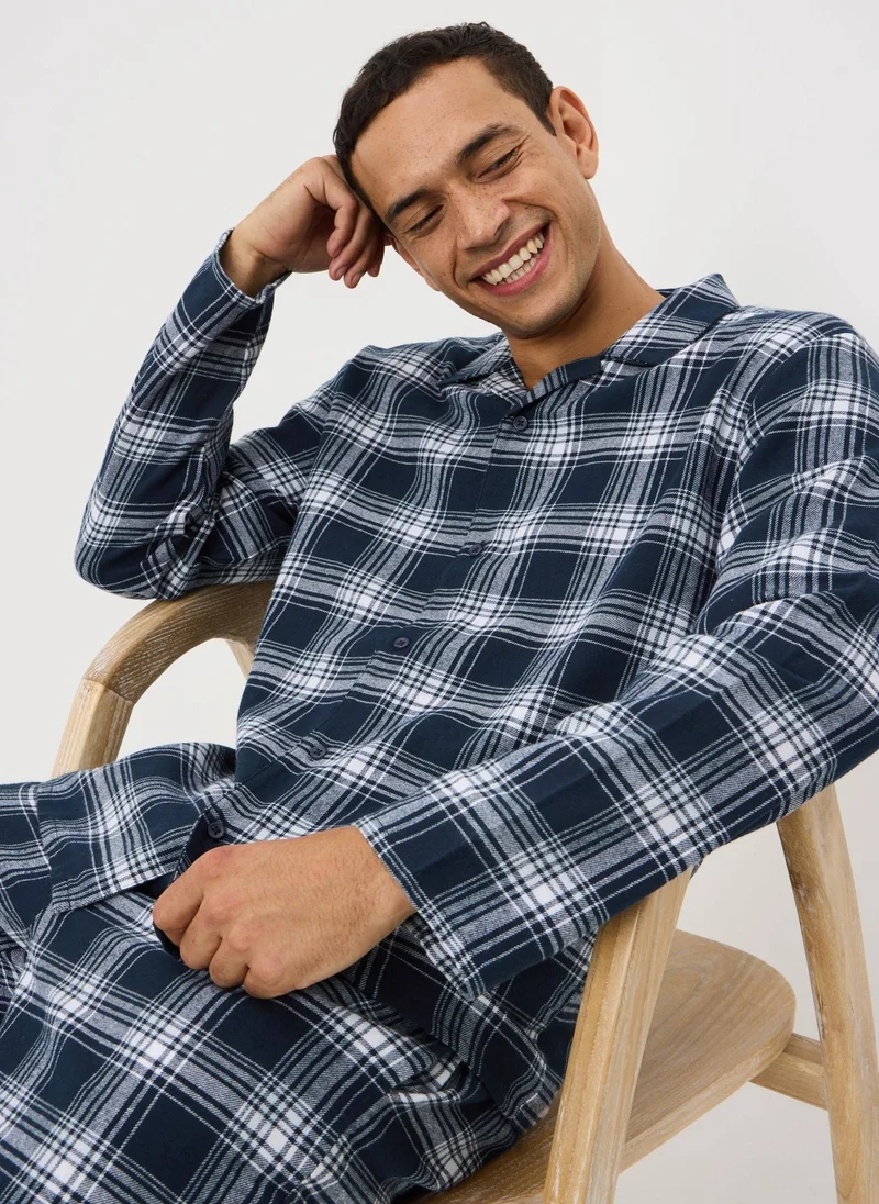 Matalan Navy Brushed Check Woven Pyjama Set