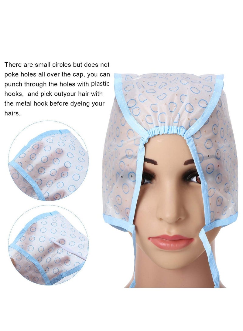 2pcs Disposable Hair Highlight Cap Kit, Hair Cap Highlighting Frosting Cap Highlight for Hair Cap Dye Color with Plastic Hooks Hair Coloring Salon Hairdressing Tool Kit Supplies (Blue) - Image 4