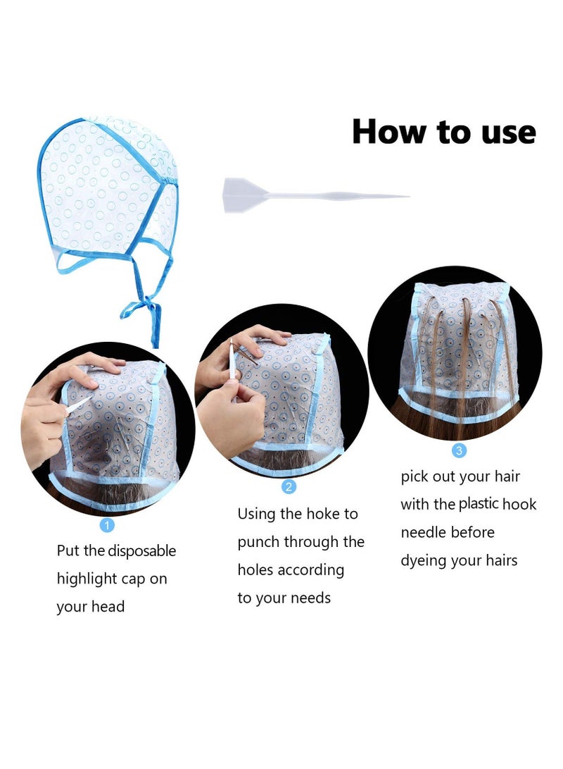2pcs Disposable Hair Highlight Cap Kit, Hair Cap Highlighting Frosting Cap Highlight for Hair Cap Dye Color with Plastic Hooks Hair Coloring Salon Hairdressing Tool Kit Supplies (Blue) - Image 3