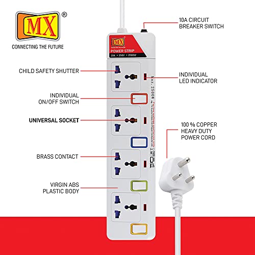 MX شريط طاقة عالمي MX بأربع مداخل مع مفتاح فردي - Image 3