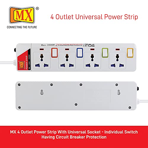 MX شريط طاقة عالمي MX بأربع مداخل مع مفتاح فردي - Image 2
