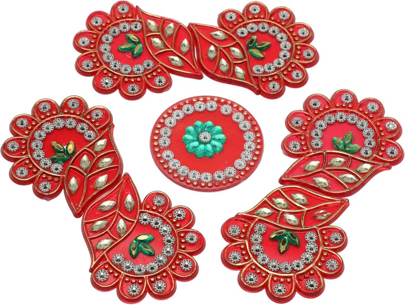 Aditri Creation Decorative Floor Rangoli Leaf Designer Reusable Small Acrylic Rangoli Indian Traditional Festival Laxmi Poojan New Year Decorations Home Decor for Home Interior Floor and Return Gifts(Size:-6")(Red) - Image 3