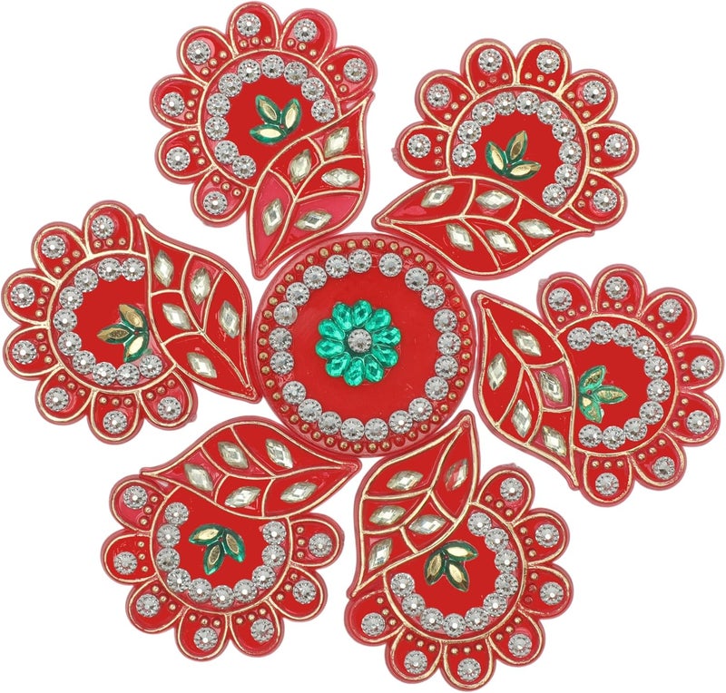 Aditri Creation Decorative Floor Rangoli Leaf Designer Reusable Small Acrylic Rangoli Indian Traditional Festival Laxmi Poojan New Year Decorations Home Decor for Home Interior Floor and Return Gifts(Size:-6")(Red) - Image 2