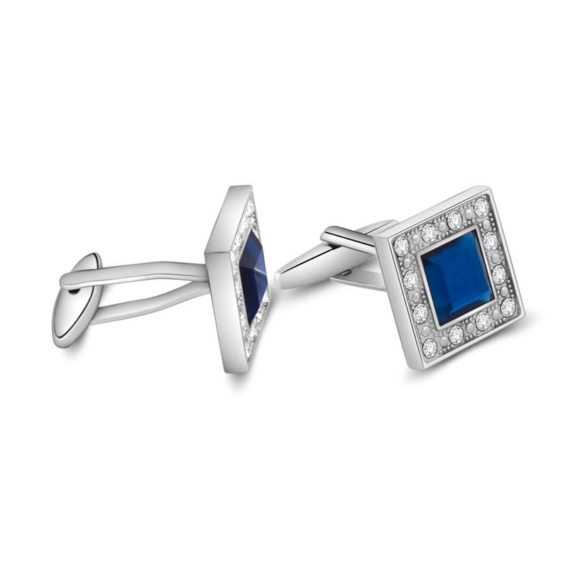 MERIT OCEAN Blue Navy Crystal Square Cufflinks for Men Classical Cuff Links with Gift Box Elegant Style - Image 5