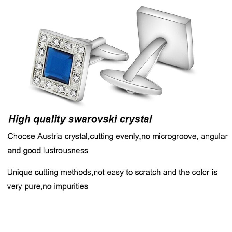 MERIT OCEAN Blue Navy Crystal Square Cufflinks for Men Classical Cuff Links with Gift Box Elegant Style - Image 3