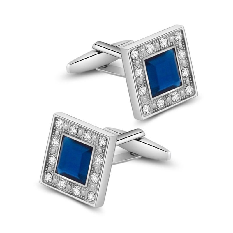 MERIT OCEAN Blue Navy Crystal Square Cufflinks for Men Classical Cuff Links with Gift Box Elegant Style - Image 1
