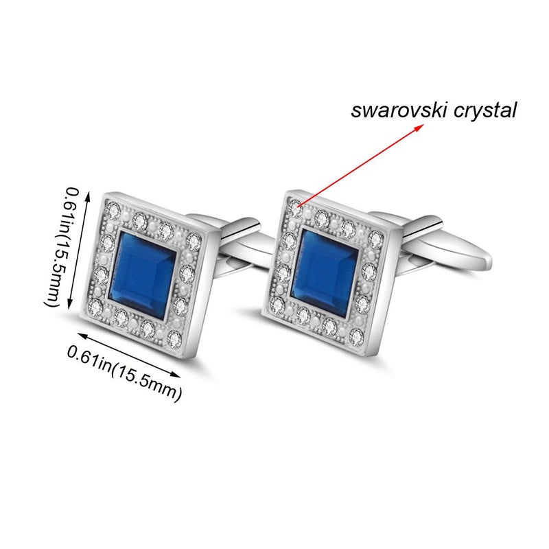 MERIT OCEAN Blue Navy Crystal Square Cufflinks for Men Classical Cuff Links with Gift Box Elegant Style - Image 4