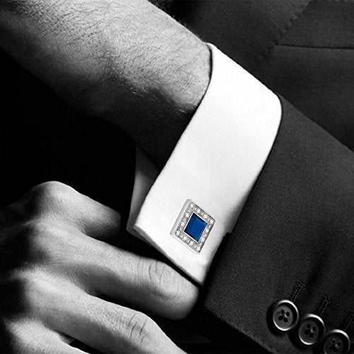MERIT OCEAN Blue Navy Crystal Square Cufflinks for Men Classical Cuff Links with Gift Box Elegant Style - Image 2