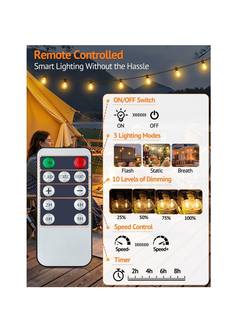 general 25FT Solar String Lights Outdoor with Remote, Waterproof Dimmable 3 Modes Patio Lights with 10+1 LED Shatterproof G40 Bulbs for Backyard - Image 2