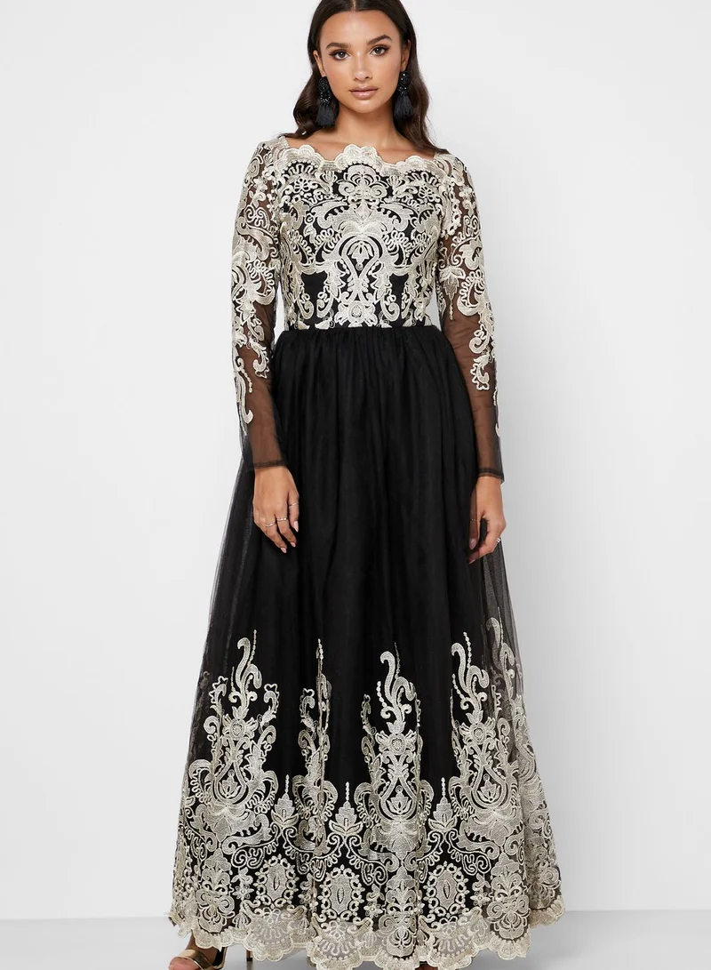 Chi-Chi London Embroidered Bardot Dress