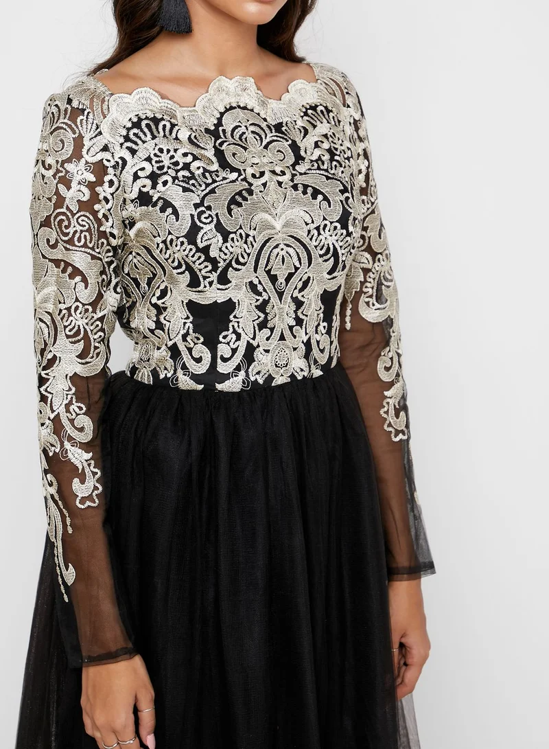 Chi-Chi London Embroidered Bardot Dress