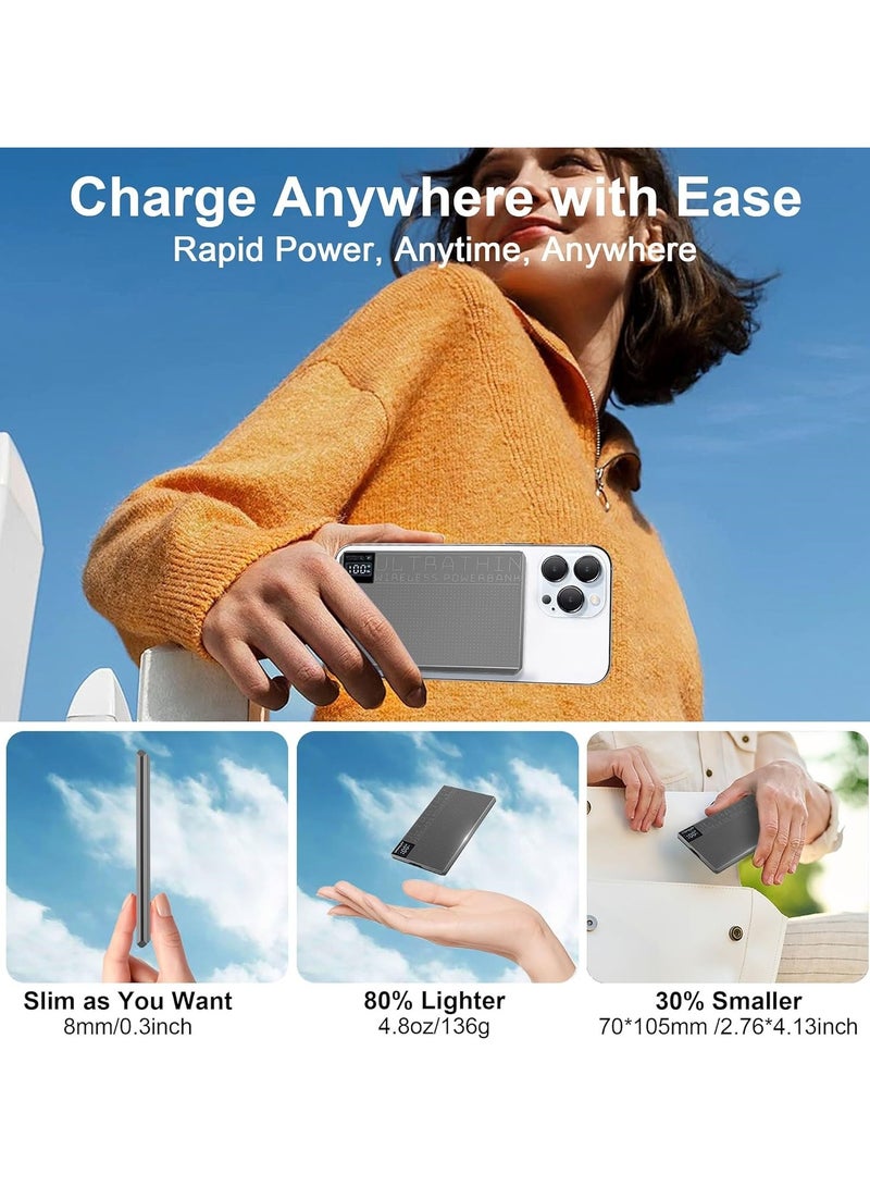 Magnetic Portable Charger 5000mAh with 15W Wireless & 20W PD Fast Charging,Ultra Slim Travel Ready Design,LED Display Premium Metal Shell,Compatible with iPhone 16/15/14/13 Pro/Pro Max/Plus - Image 2
