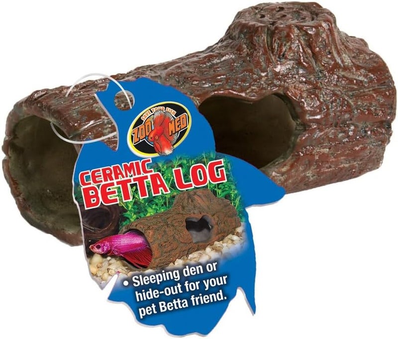 Zoo Med Ceramic Betta Log Aquarium Décor - Small Sinking Shelter for Betta Fish