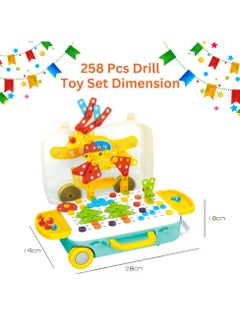 AlsayedP 258 Pcs Drill Toys Creative Mosaic Drill and Screwdriver Set for Kids Construction Building Blocks STEM Learning Kit with Car Shape Storage Box.  - Image 3