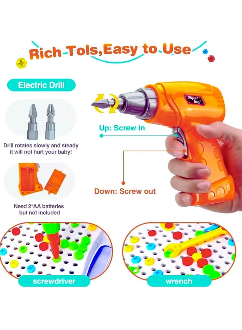 258 Pcs Drill Toys Creative Mosaic Drill and Screwdriver Set for Kids Construction Building Blocks STEM Learning Kit with Car Shape Storage Box. - Image 4