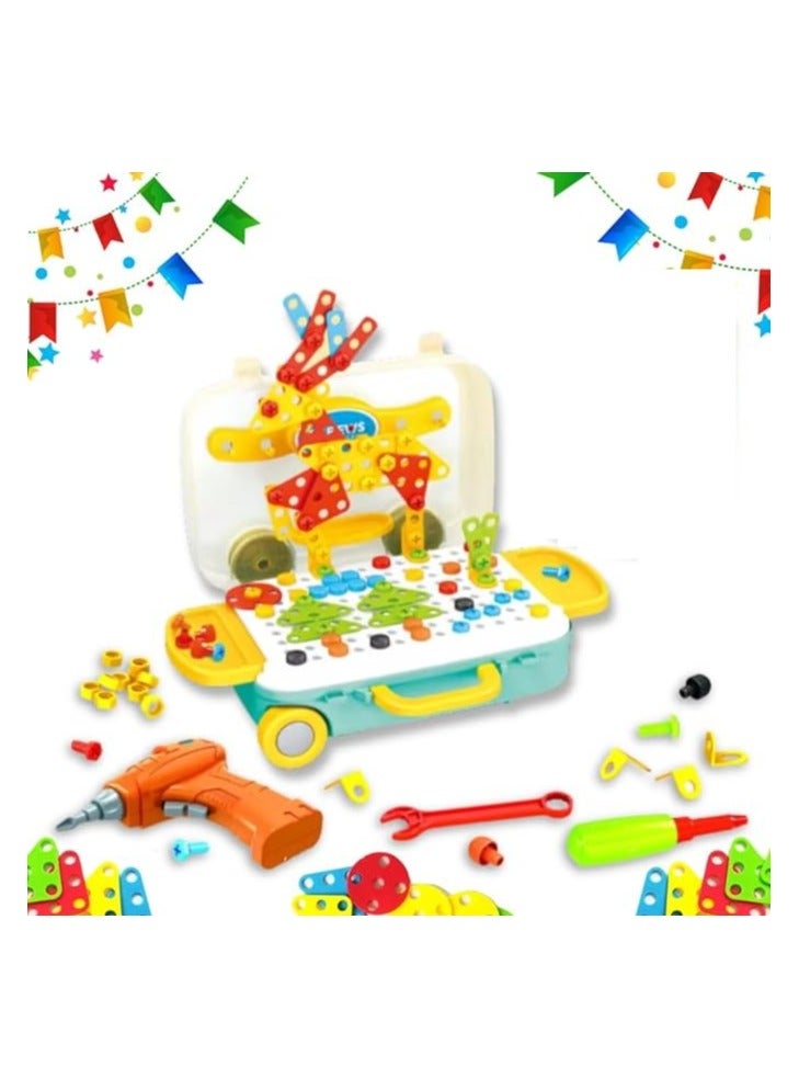 258 Pcs Drill Toys Creative Mosaic Drill and Screwdriver Set for Kids Construction Building Blocks STEM Learning Kit with Car Shape Storage Box. - Image 1