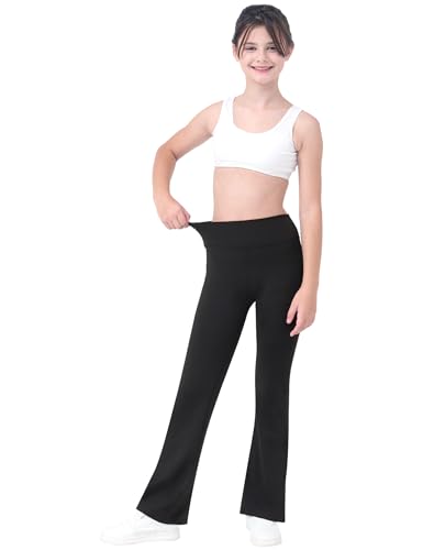 Gnainach Girls Black Flare Yoga Pants Size 6-7 Years Old High Waisted Athletic Leggings Elastic Durable Bell Bottoms for Kids Gym - Image 2