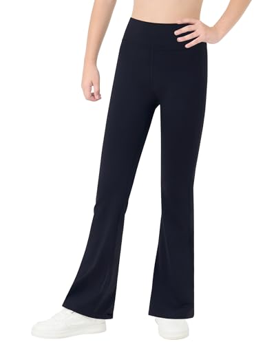 Gnainach Girls Black Flare Yoga Pants Size 6-7 Years Old High Waisted Athletic Leggings Elastic Durable Bell Bottoms for Kids Gym - Image 1