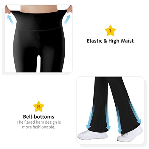Gnainach Girls Black Flare Yoga Pants Size 6-7 Years Old High Waisted Athletic Leggings Elastic Durable Bell Bottoms for Kids Gym - Image 3