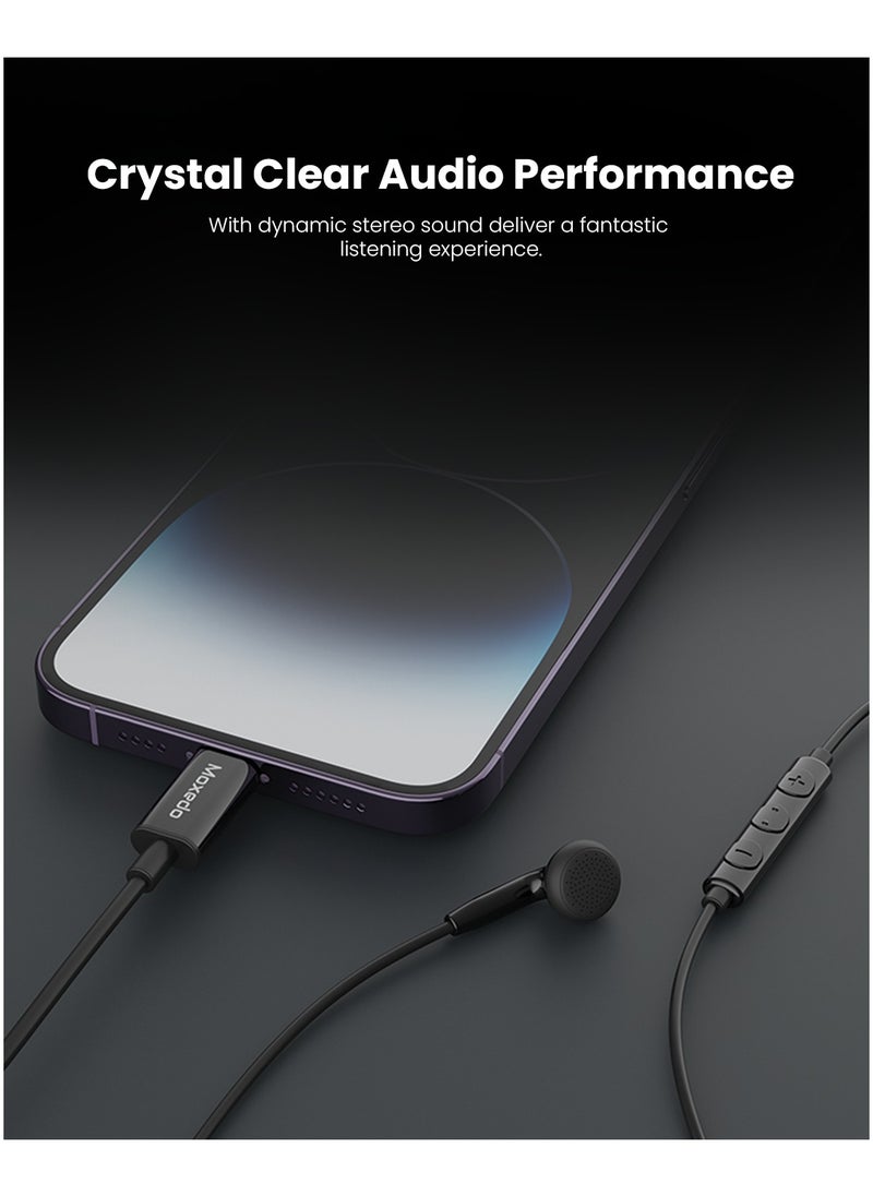 Moxedo - Moxedo Mono Stereo Earphone Lightning Connector Earphone In-Line Remote, Built-in Microphone Compatible for iPhone 14/13/12/11 Pro Max/X/XS Max/XR - Black - Image 1