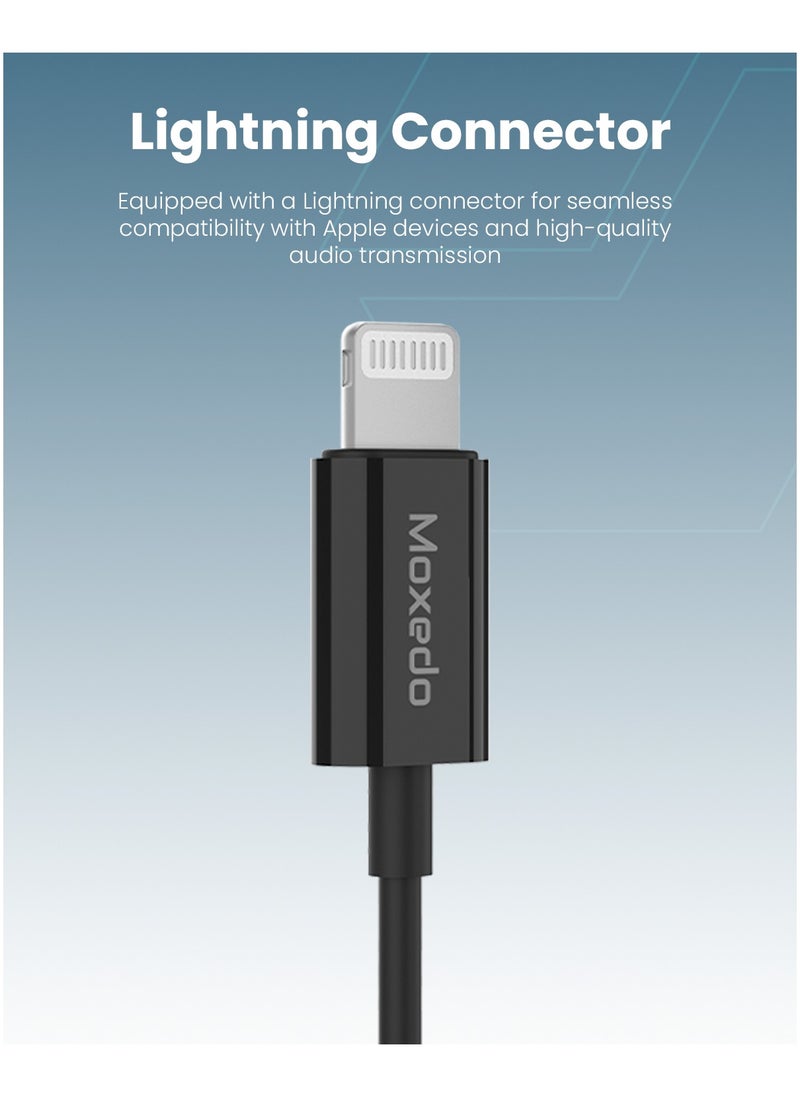 Moxedo - Moxedo Mono Stereo Earphone Lightning Connector Earphone In-Line Remote, Built-in Microphone Compatible for iPhone 14/13/12/11 Pro Max/X/XS Max/XR - Black - Image 1