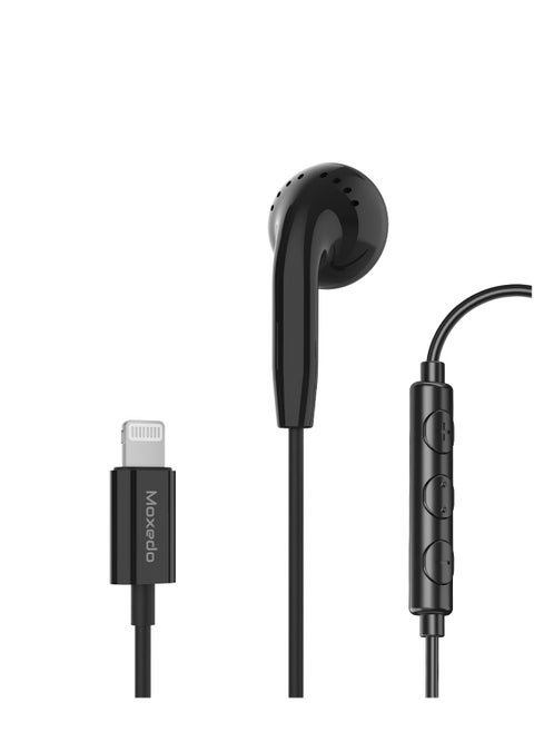 Moxedo Mono Stereo Earphone Lightning Connector Earphone In-Line Remote, Built-in Microphone Compatible for iPhone 14/13/12/11 Pro Max/X/XS Max/XR - Black