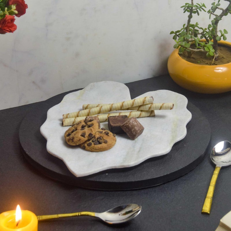 MARBIQUE Premium White Marble Tray Platter Serving Board 28×22 cm