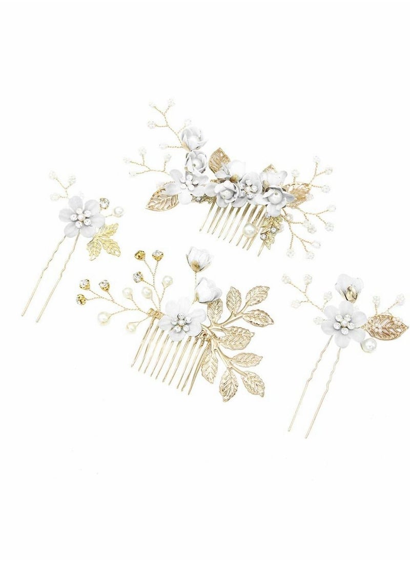 Excefore Wedding Hair Comb, 4 Pcs Bridal Wedding Handmade Floral Hair Comb Set  - Image 1