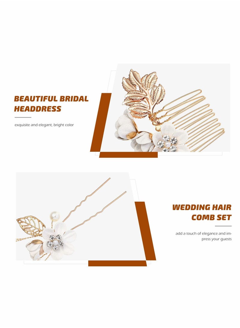 Excefore Wedding Hair Comb, 4 Pcs Bridal Wedding Handmade Floral Hair Comb Set  - Image 2
