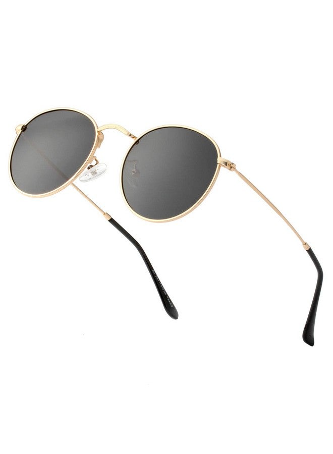 Teumire Small Round Polarized Sunglasses For Women Men Classic Retro Sun Glasses Circle Metal Frame Shades Uv Protection(Gold Frameblack Lens) - Image 1