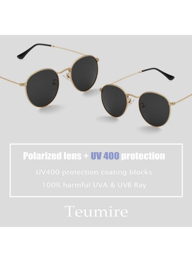 Teumire Small Round Polarized Sunglasses For Women Men Classic Retro Sun Glasses Circle Metal Frame Shades Uv Protection(Gold Frameblack Lens) - Image 4